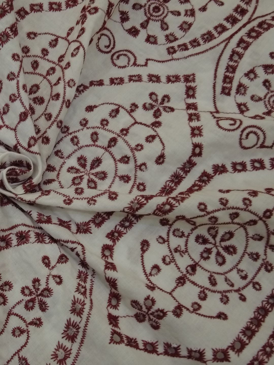 Temple Design Schiffli Embrooidered Fabric