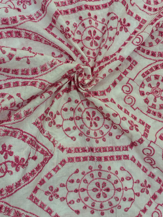 Temple Design Schiffli Embroidered Fabric