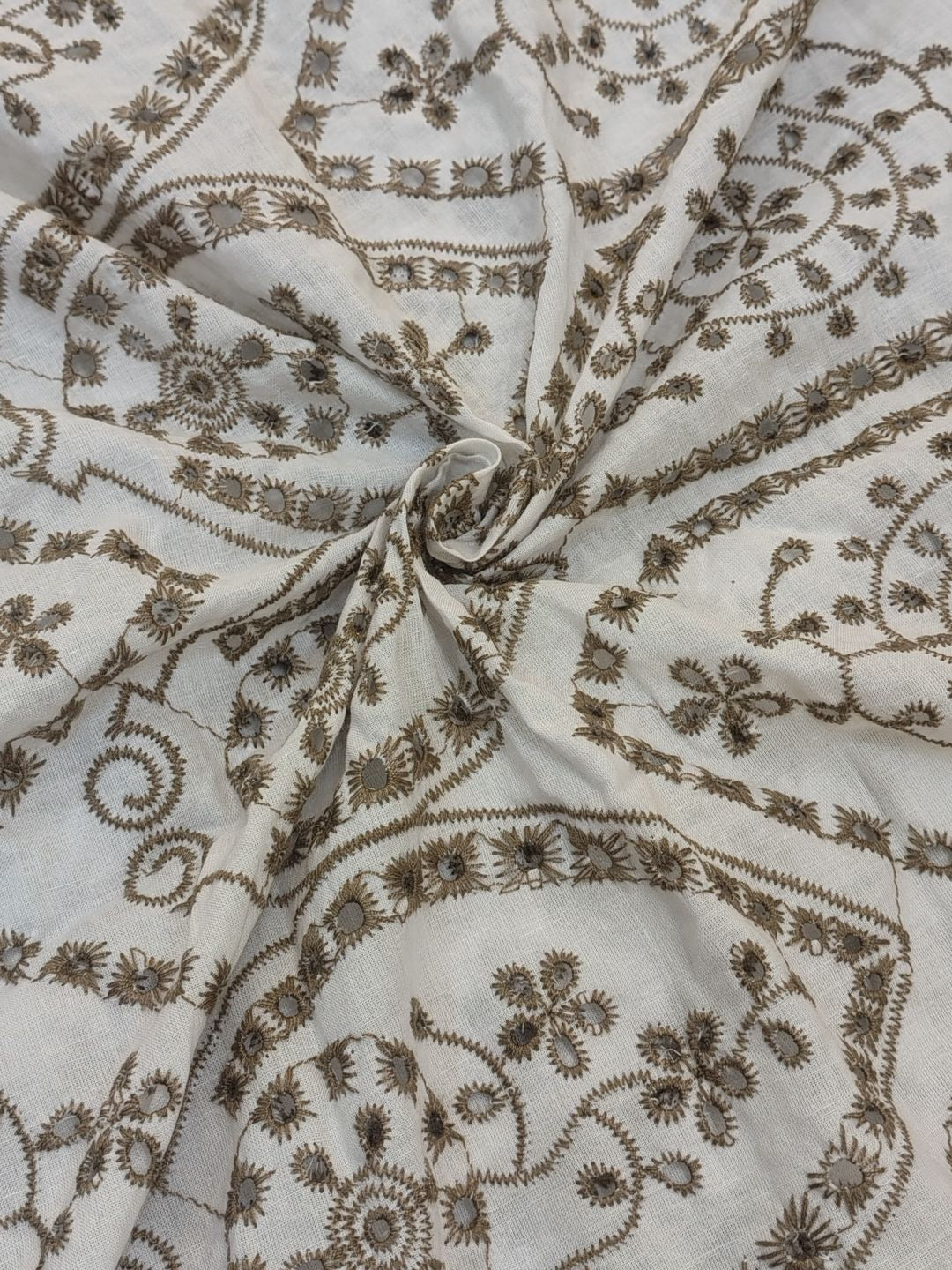 Temple Design Schiffli Embroidered Fabric