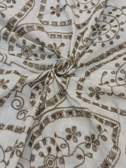 Temple Design Schiffli Embroidered Fabric