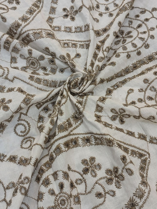 Temple Design Schiffli Embroidered Fabric