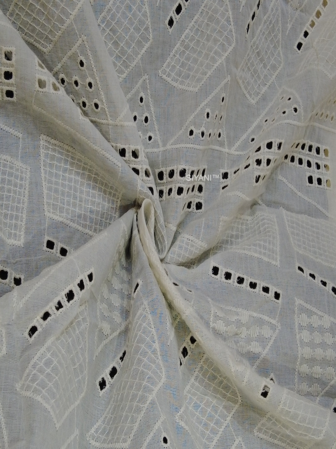 Geometric pattern Schiffli Embroidered Cotton Fabric