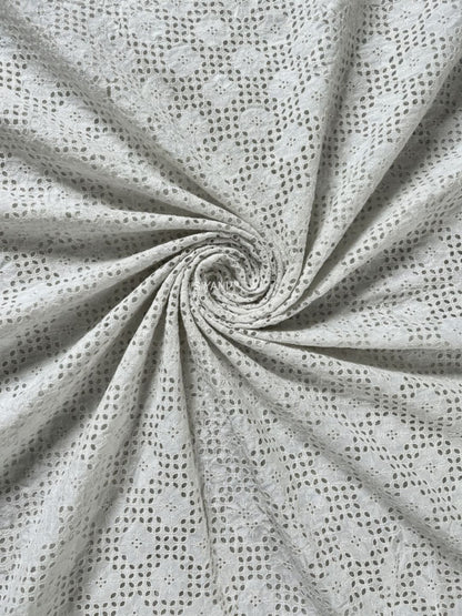 Soft Bloom kora Schiffli Embroidered Cotton Fabric