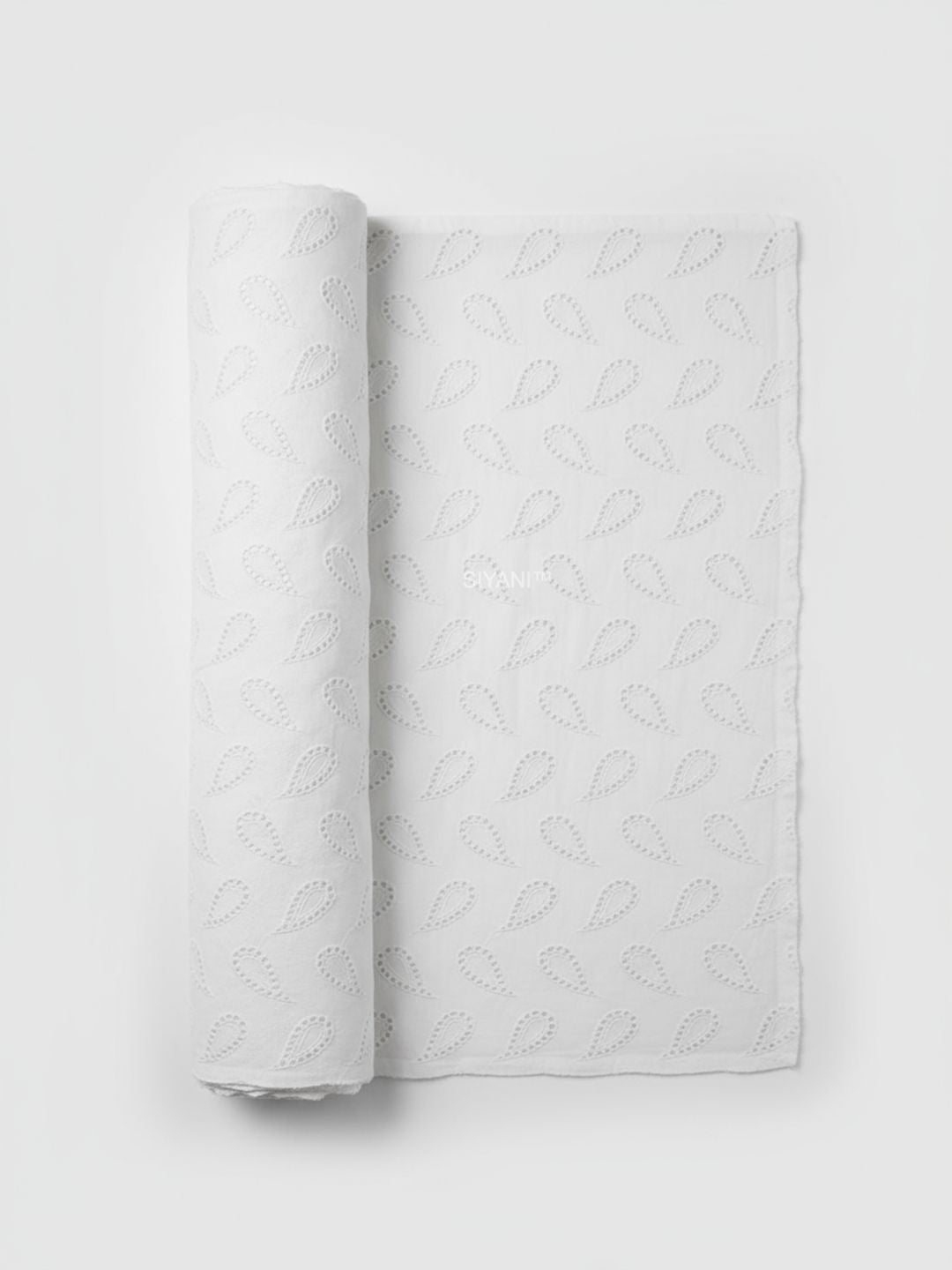 Ivory Paisley Eyelet Embroidered Cotton Fabric