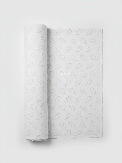 Ivory Paisley Eyelet Embroidered Cotton Fabric