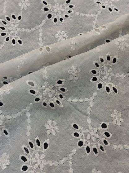 Pansy off-White Schiffli Embroidered Fabric