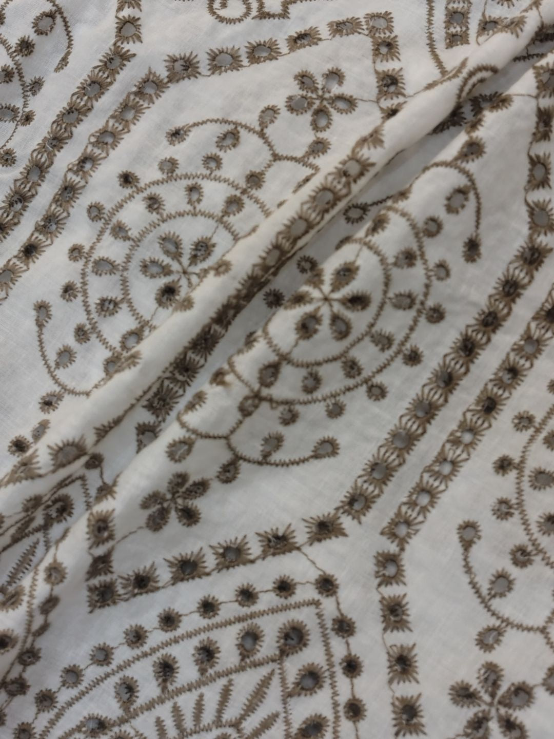 Temple Design Schiffli Embroidered Fabric