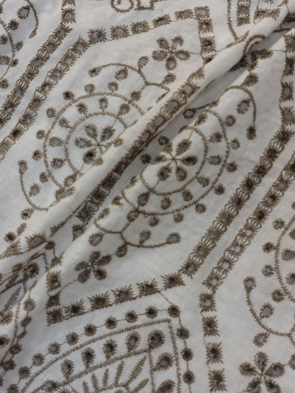 Temple Design Schiffli Embroidered Fabric