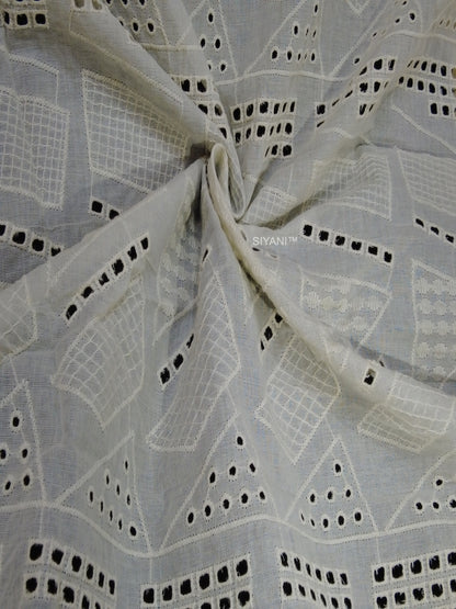 Geometric pattern Schiffli Embroidered Cotton Fabric