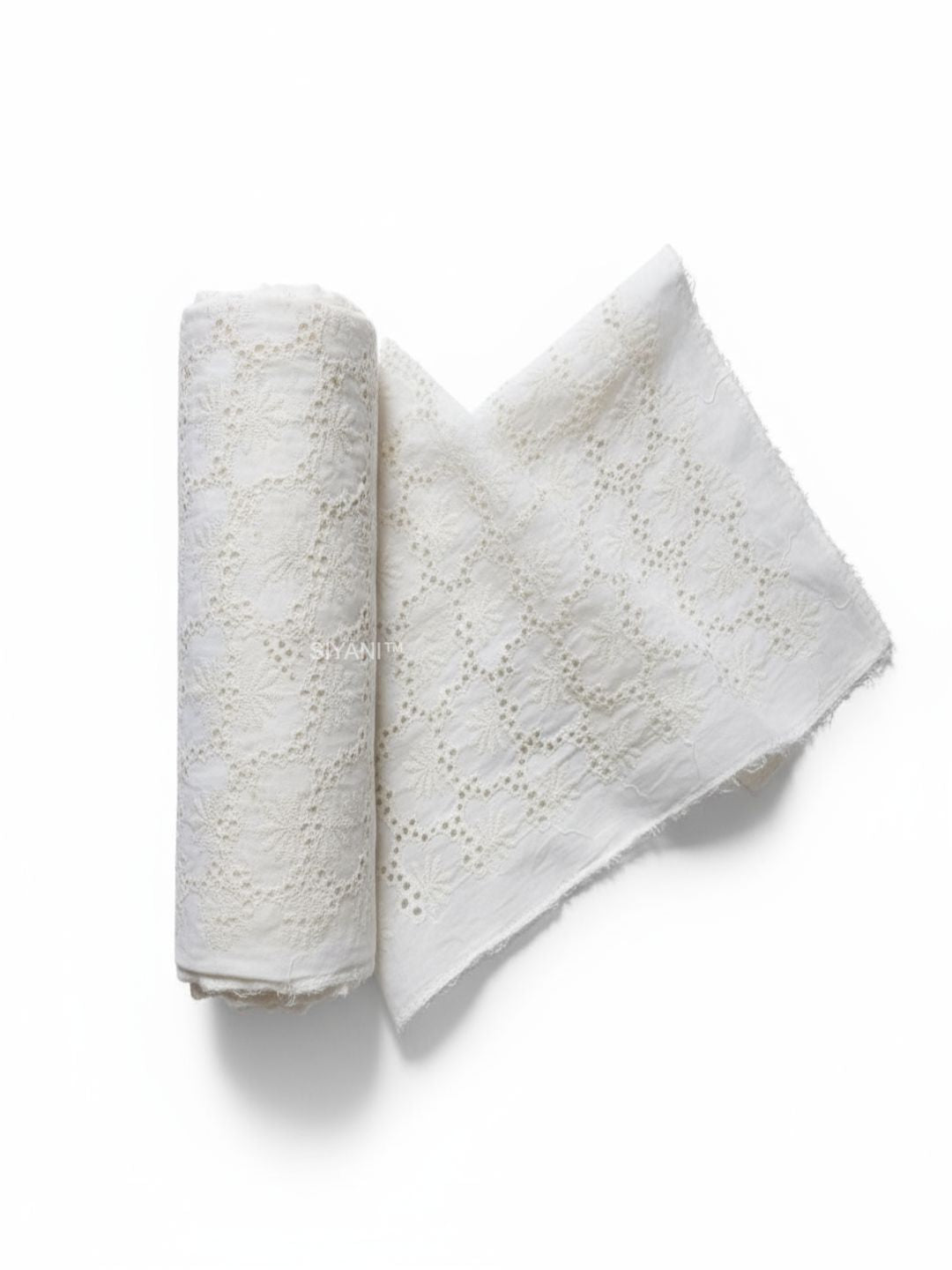 Lotus pattern Schiffli Embroidered Cotton Fabric