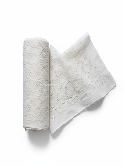 Lotus pattern Schiffli Embroidered Cotton Fabric