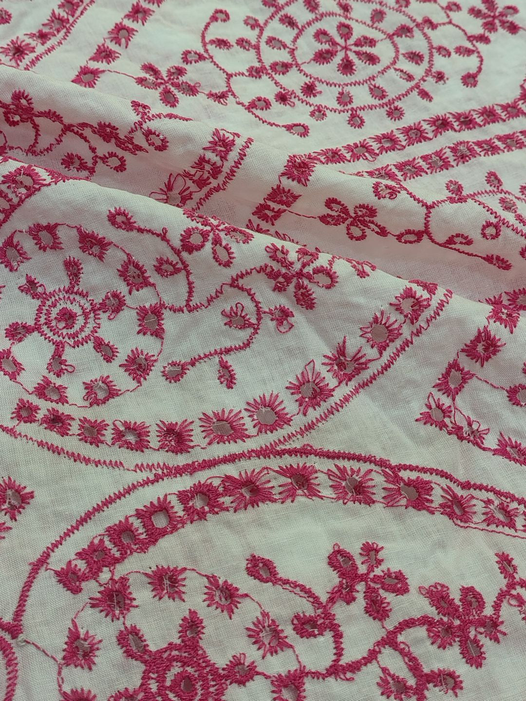 Temple Design Schiffli Embroidered Fabric