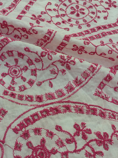 Temple Design Schiffli Embroidered Fabric