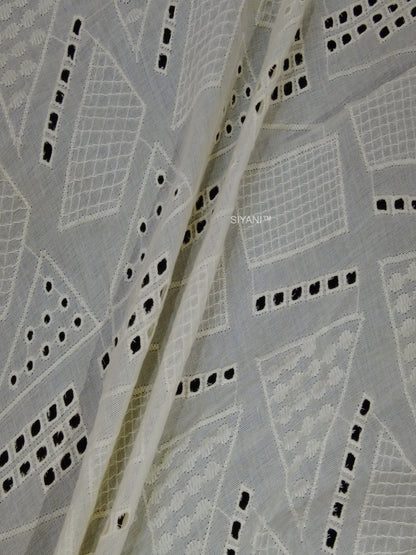 Geometric pattern Schiffli Embroidered Cotton Fabric