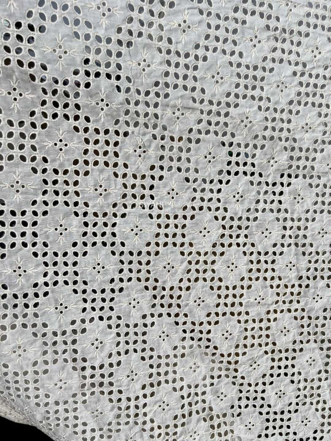 Soft Bloom kora Schiffli Embroidered Cotton Fabric
