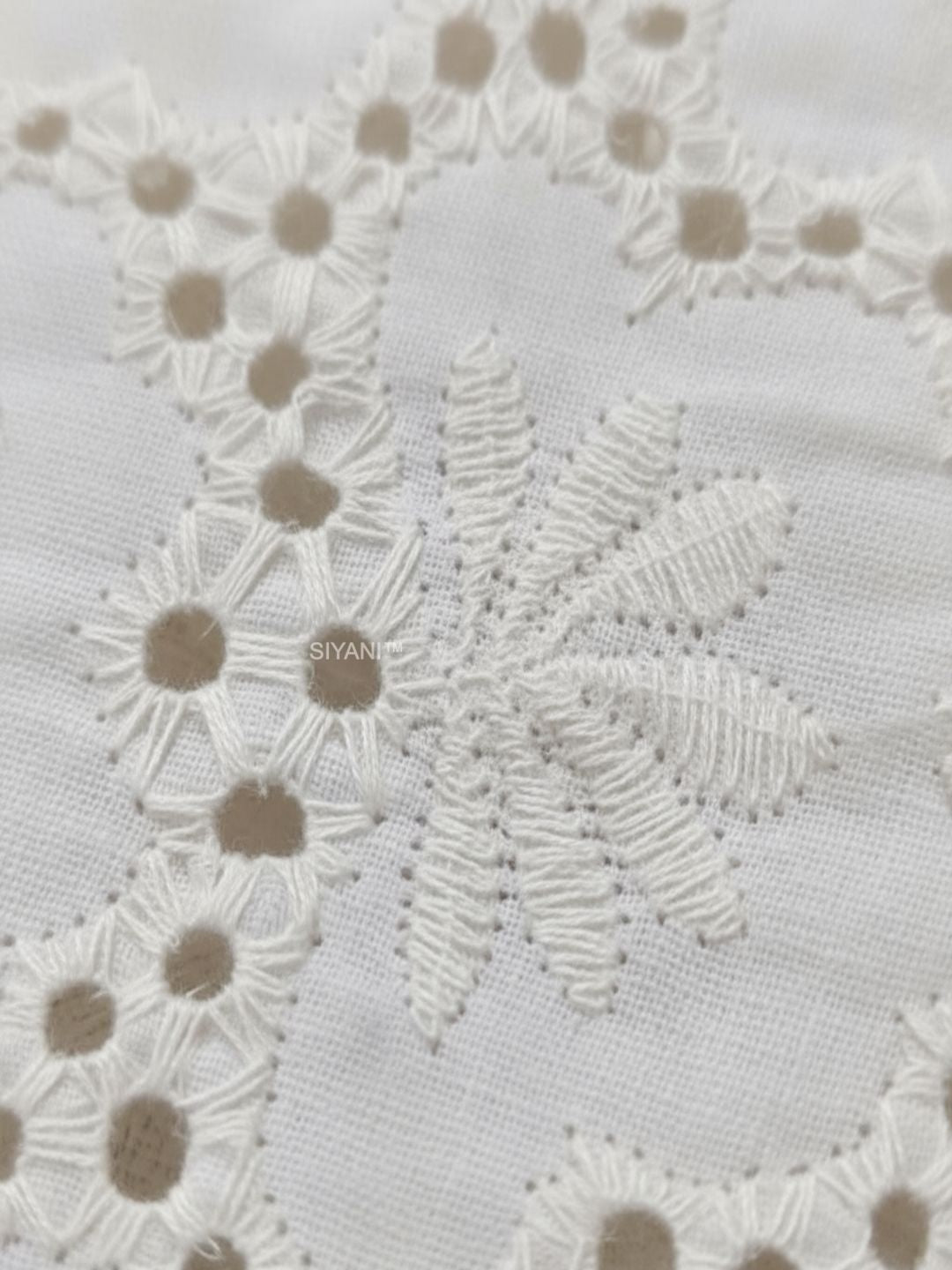 Lotus pattern Schiffli Embroidered Cotton Fabric