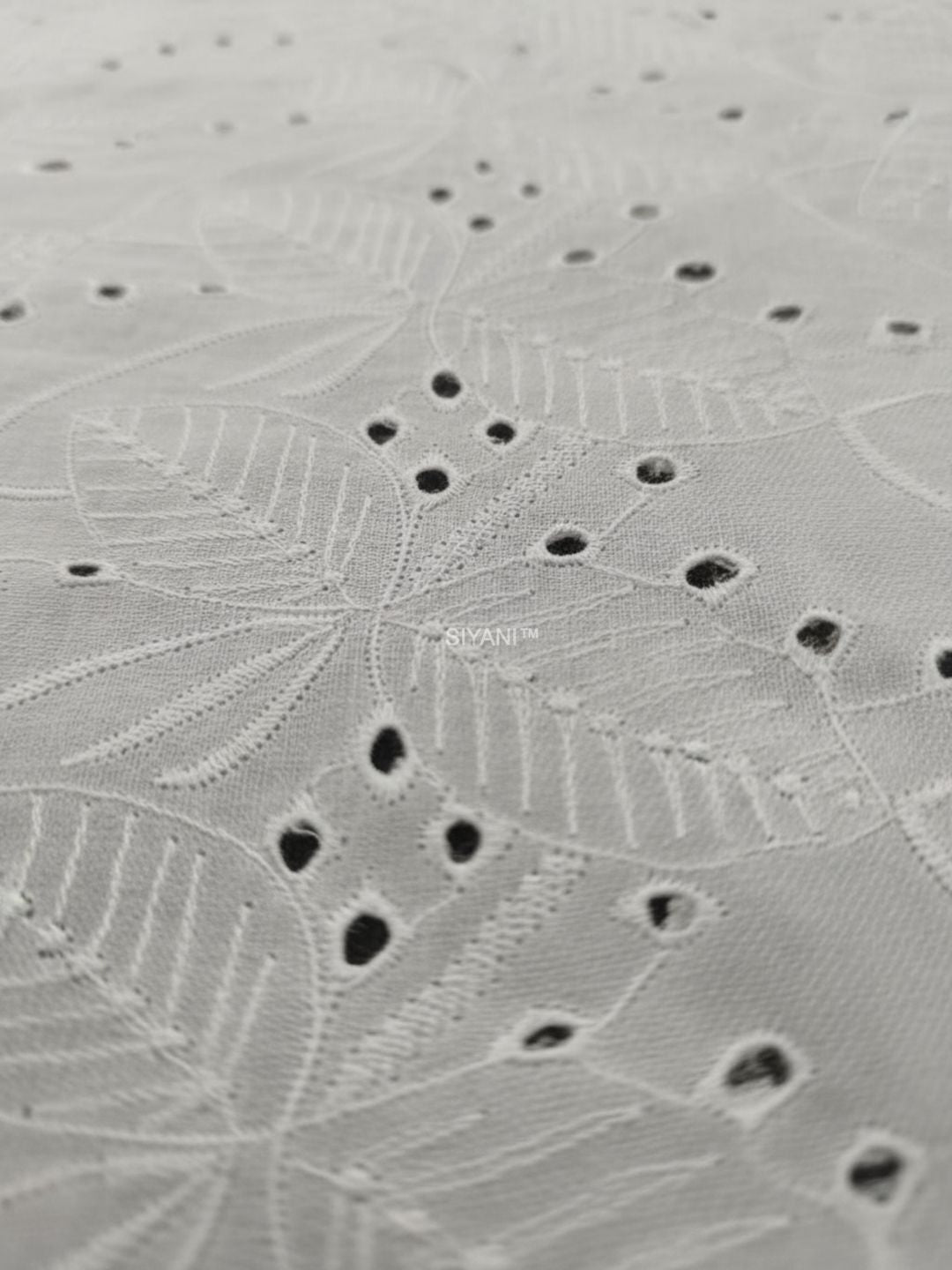 Leaf Pattern Schiffli Embroidered Cotton Fabric