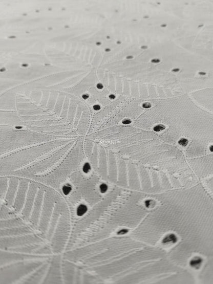 Leaf Pattern Schiffli Embroidered Cotton Fabric