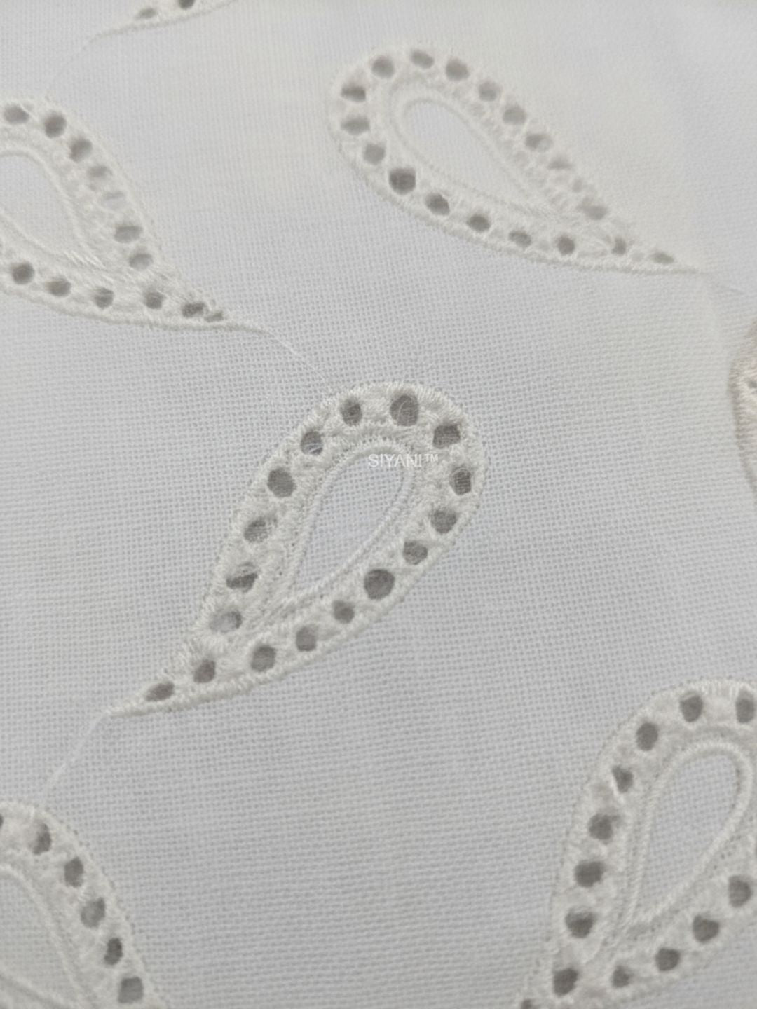 Ivory Paisley Eyelet Embroidered Cotton Fabric