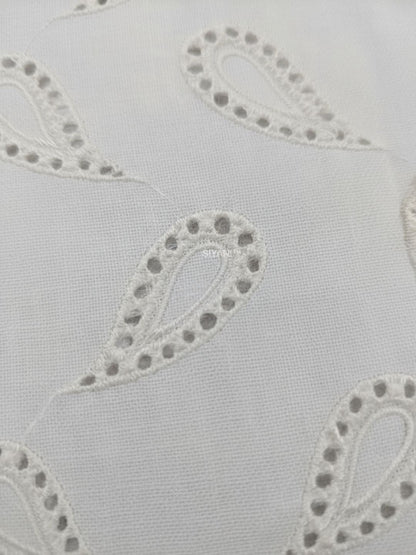 Ivory Paisley Eyelet Embroidered Cotton Fabric