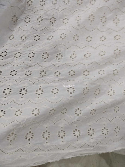 Ivory Cotton Schiffli Fabric with Floral Eyelet