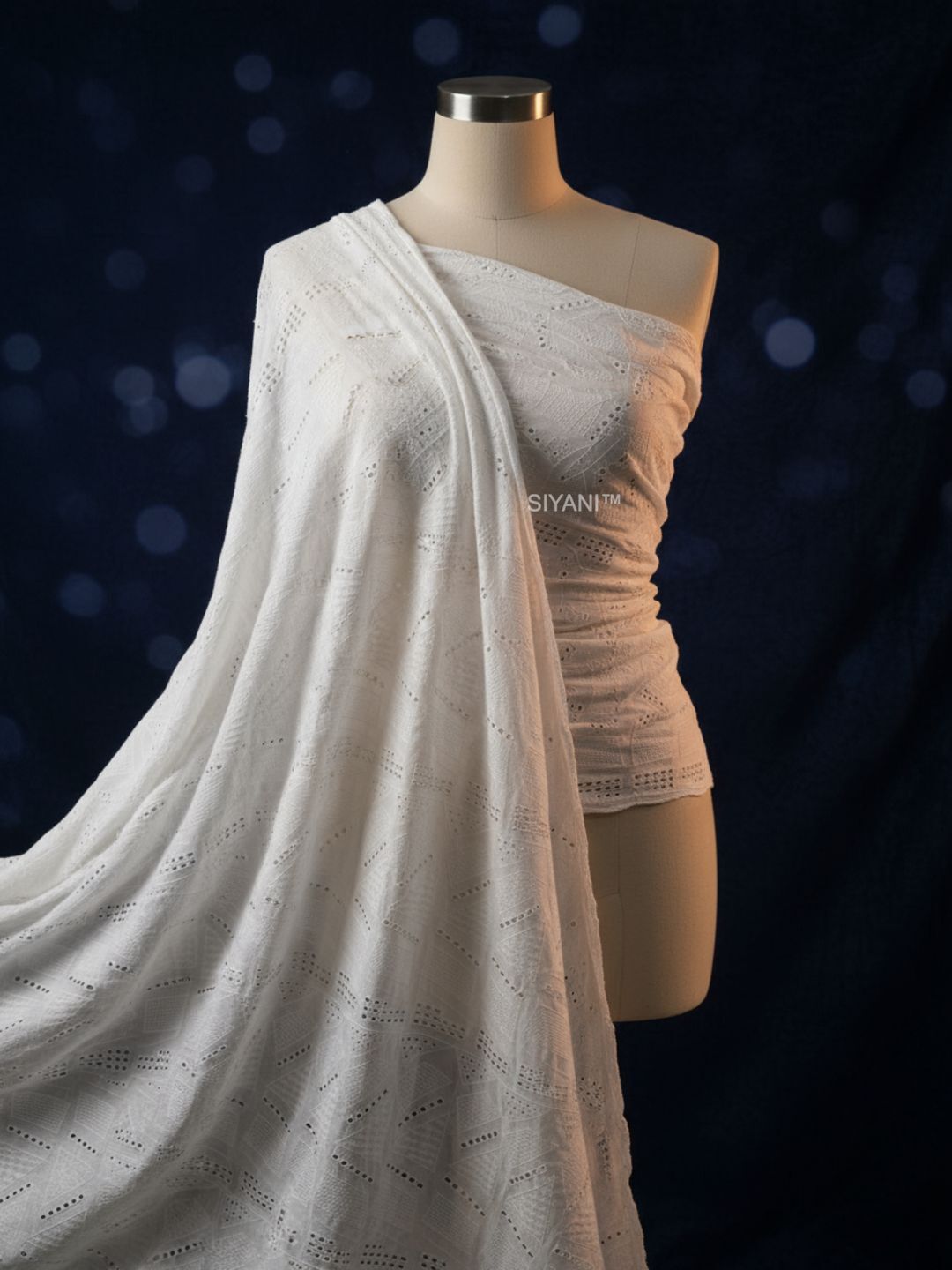 Geometric pattern Schiffli Embroidered Cotton Fabric