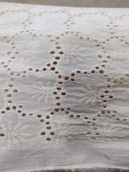 Lotus pattern Schiffli Embroidered Cotton Fabric