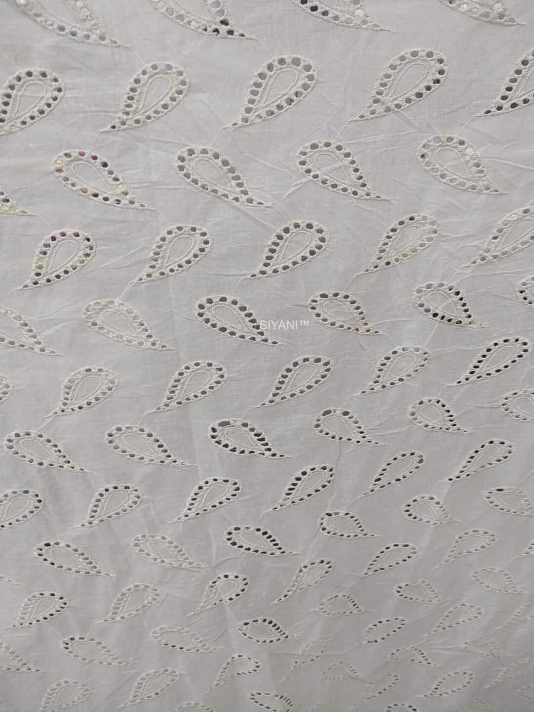 Ivory Paisley Eyelet Embroidered Cotton Fabric