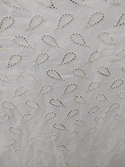 Ivory Paisley Eyelet Embroidered Cotton Fabric