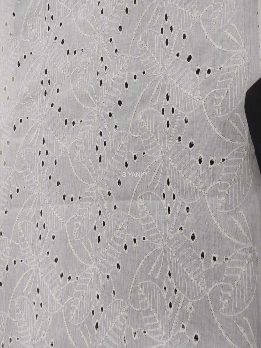 Leaf Pattern Schiffli Embroidered Cotton Fabric