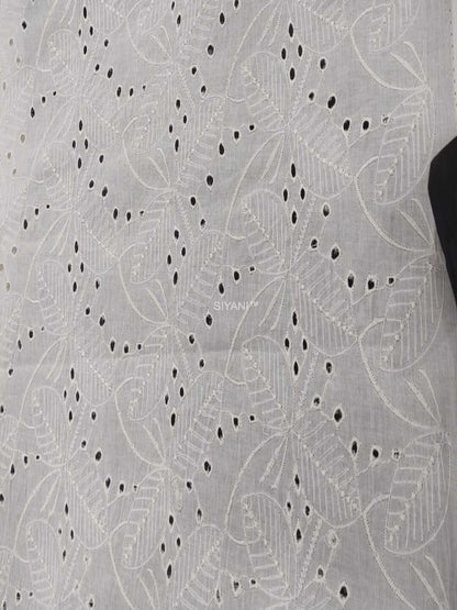 Leaf Pattern Schiffli Embroidered Cotton Fabric