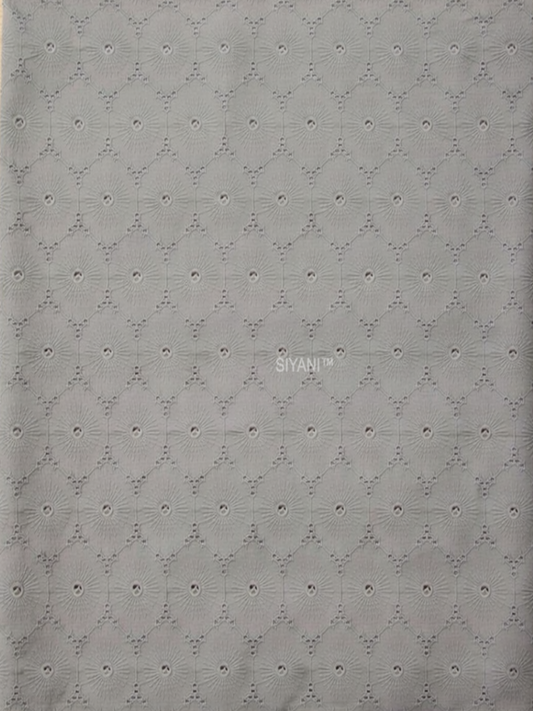 Grey flower pattern schiffli embroidered on pure cotton cambric