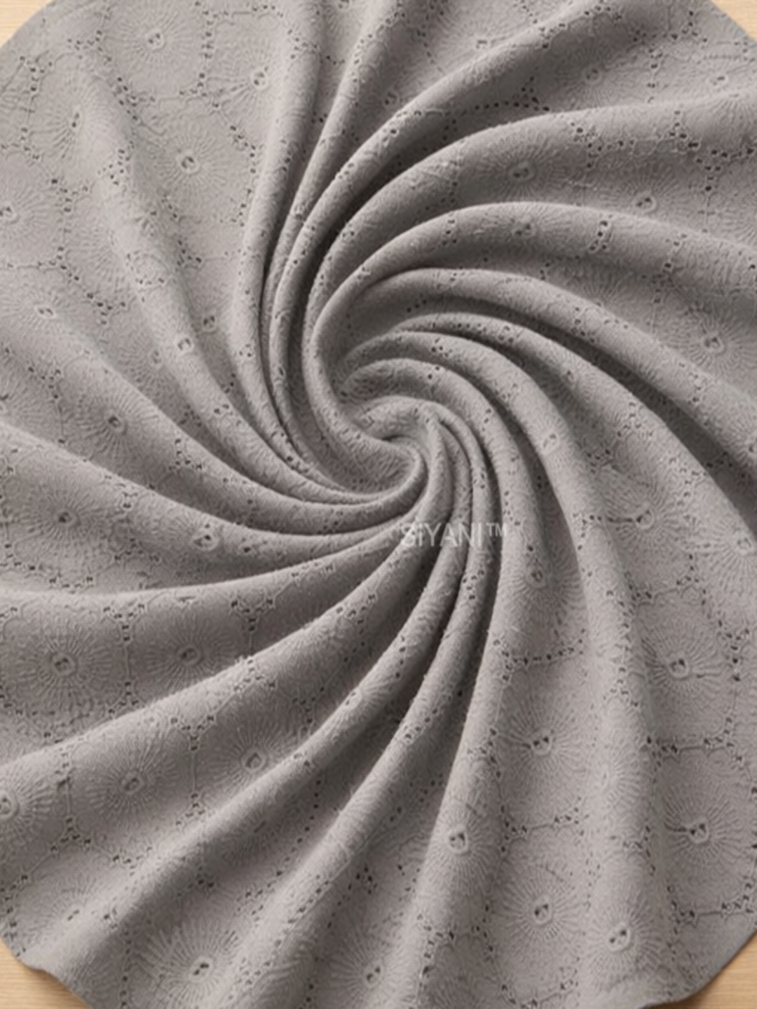 Grey flower pattern schiffli embroidered on pure cotton cambric