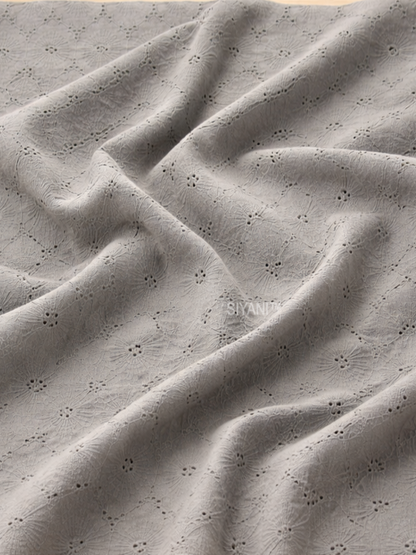 Grey flower pattern schiffli embroidered on pure cotton cambric