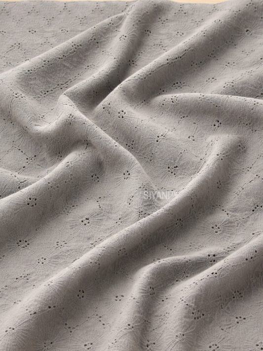 Grey flower pattern schiffli embroidered  fabric