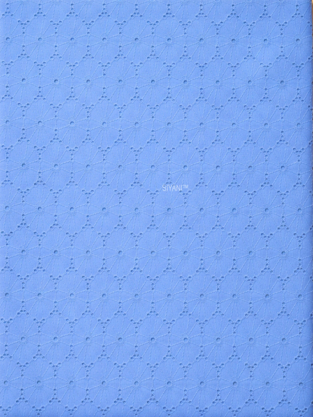Sky Blue Floral Eyelet Schiffli fabric
