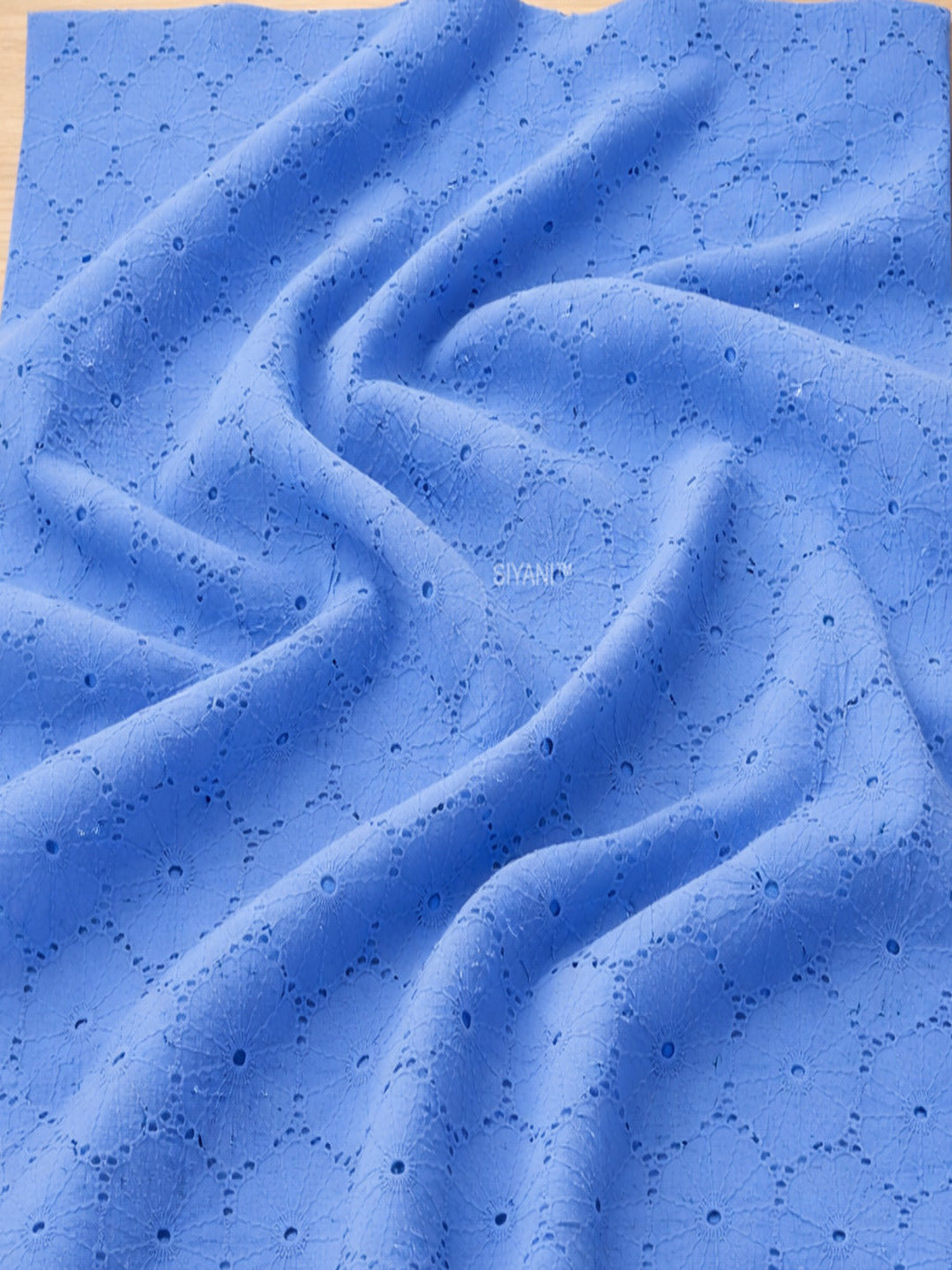 Sky Blue Floral Eyelet Schiffli fabric