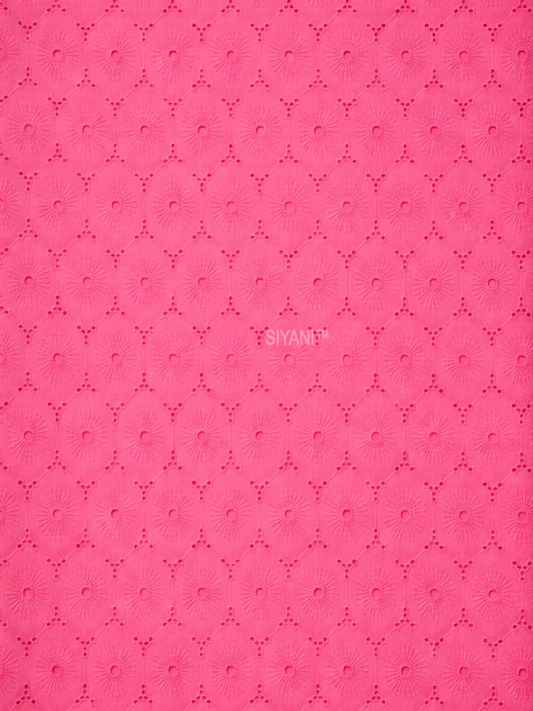Pink Floral Eyelet Schiffli fabric
