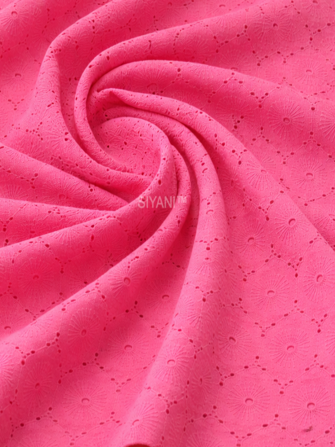 Pink Floral Eyelet Schiffli fabric