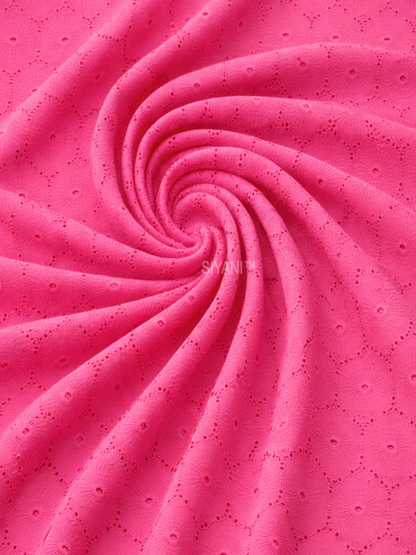 Pink Floral Eyelet Schiffli fabric