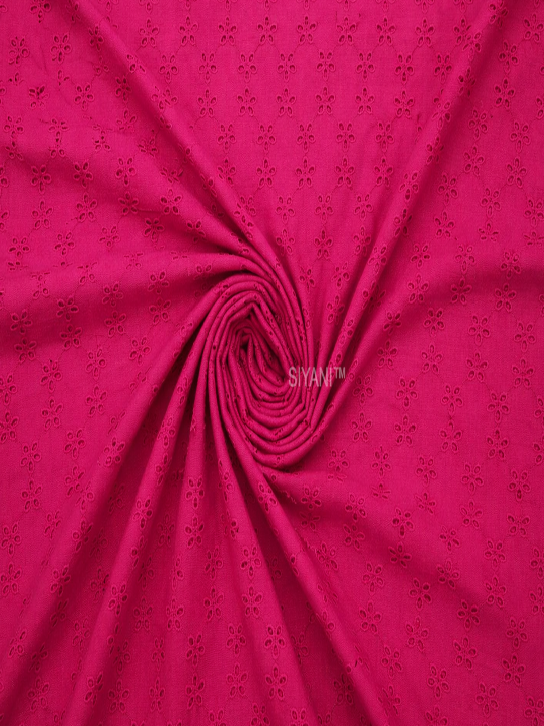 Majanta pink five hole pentagon schiffli fabric