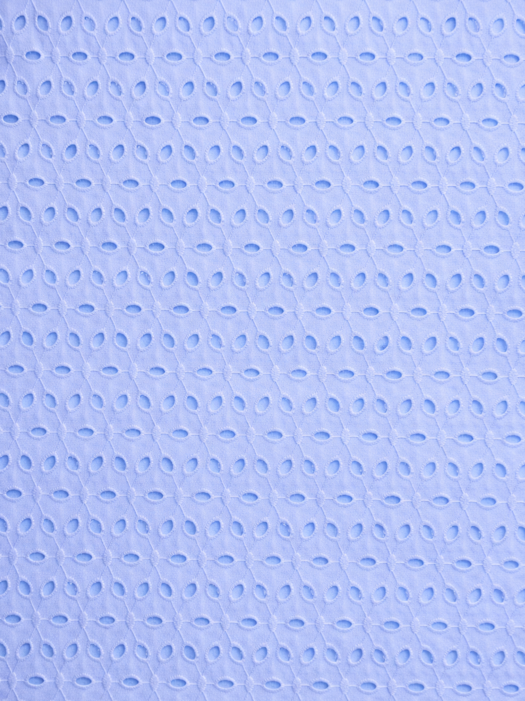 Pastel blue six hole schiffli embroidered fabric
