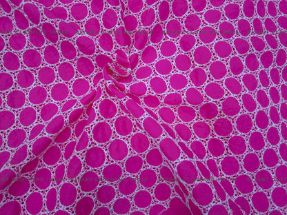 Siyani Rani Pink Football Pattern Schiffli Embroidered Fabric