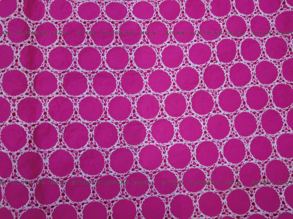 Rani Pink Football Pattern Schiffli Embroidered Fabric