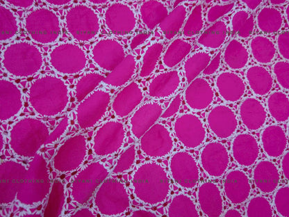 Rani Pink Football Pattern Schiffli Embroidered Fabric