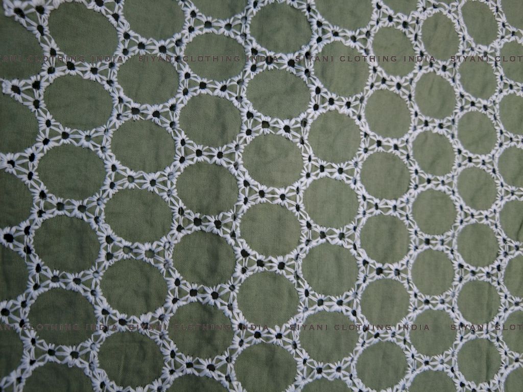 Pista Green Football Pattern Schiffli Embroidered Fabric