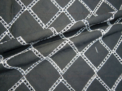 Black Diagonal Pattern Schiffli Embroidered Fabric