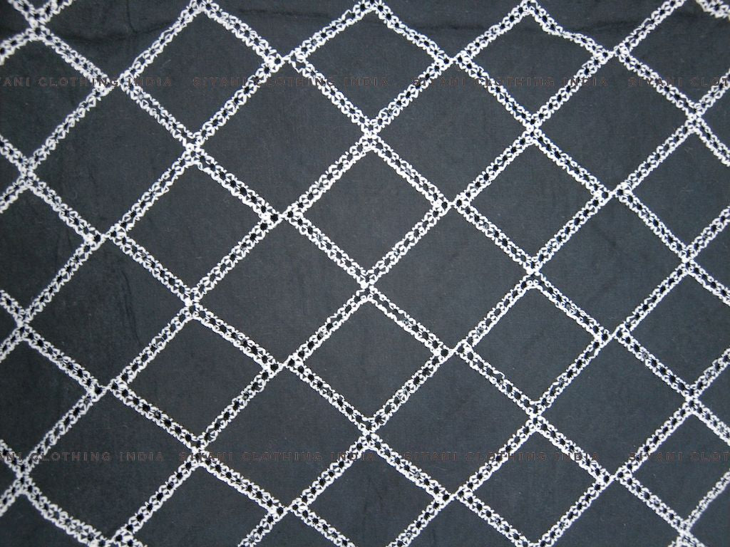 Black Diagonal Pattern Schiffli Embroidered Fabric