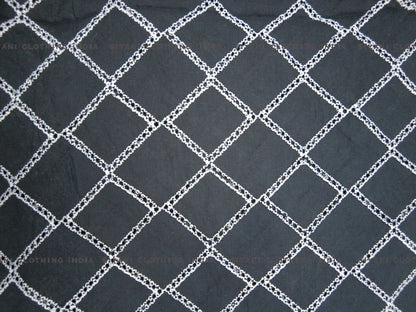 Black Diagonal Pattern Schiffli Embroidered Fabric