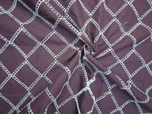 Siyani Chocolate Brown Diagonal Pattern Schiffli Embroidered Fabric